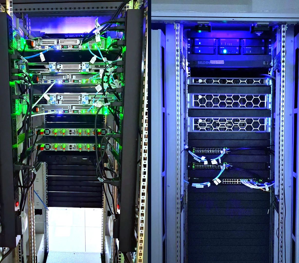 Racks from the private cloud labs built at VVCE Mysuru, cabled and running